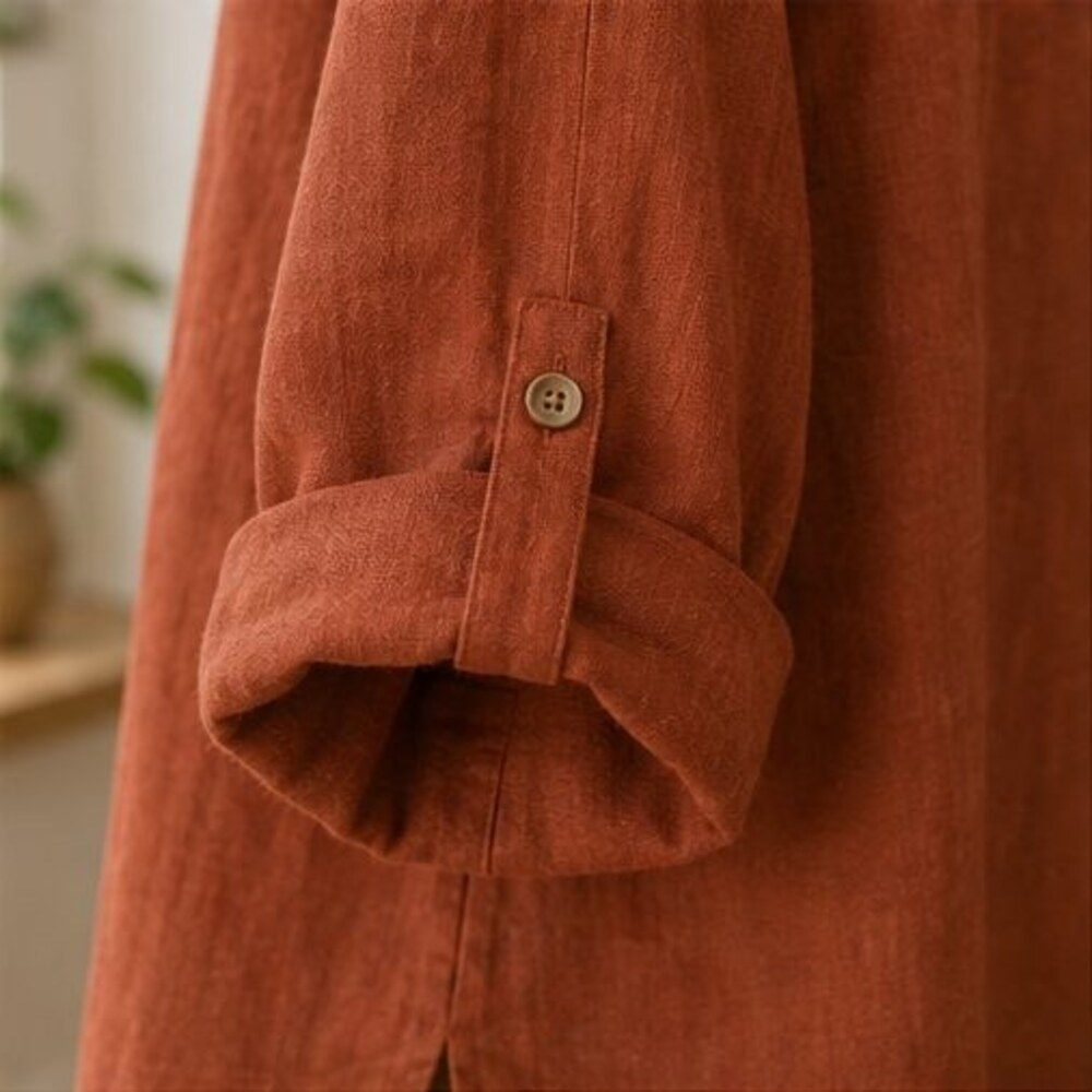 Rust Split Neck Tunic Blouse - Picture 5 of 6